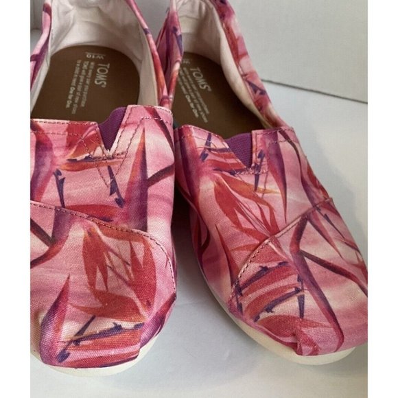 TOMS Pink & Burgundy Bamboo Pattern  womens SZ 10 slip on canvas Shoes WORN ONCE - Picture 5 of 7